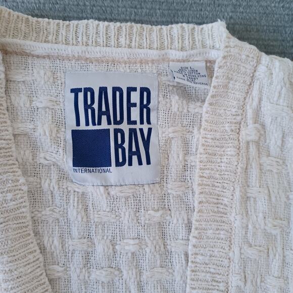 Vintage Trader Bay Cardigan Mens L Beige Linen Blend Chunky Knit V-Neck Grandpa - Picture 3 of 10